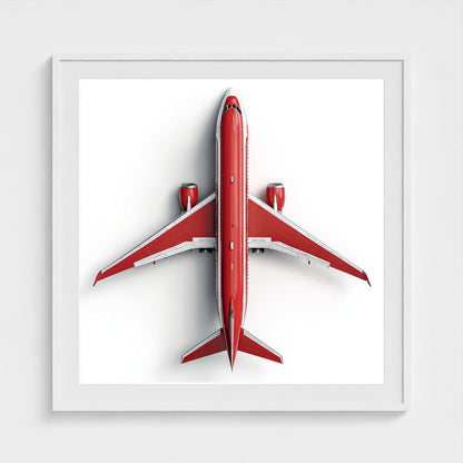 Modern Red & White Airplane Photography Print — Minimalist Overhead Aviation Art on Archival Matte Paper