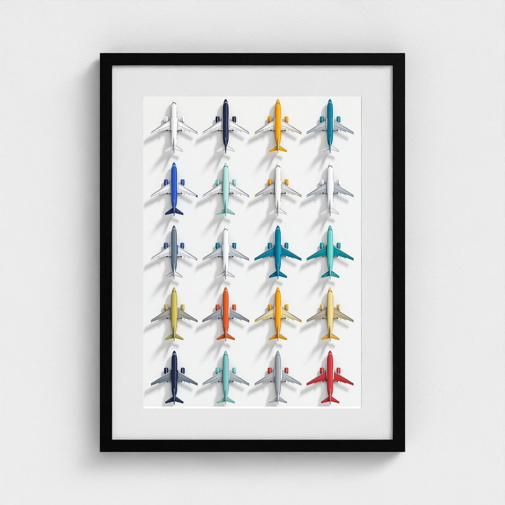 Colorful Geometric Aviation Art Print — Modern Pop Art Airplane Grid (Framed Archival Fine Art)