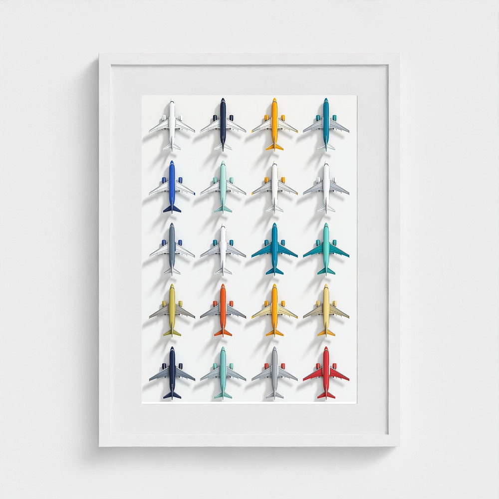 Colorful Geometric Aviation Art Print — Modern Pop Art Airplane Grid (Framed Archival Fine Art)