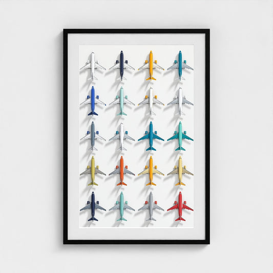 Colorful Geometric Aviation Art Print — Modern Pop Art Airplane Grid (Framed Archival Fine Art)