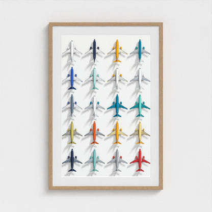 Colorful Geometric Aviation Art Print — Modern Pop Art Airplane Grid (Framed Archival Fine Art)