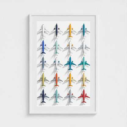 Colorful Geometric Aviation Art Print — Modern Pop Art Airplane Grid (Framed Archival Fine Art)