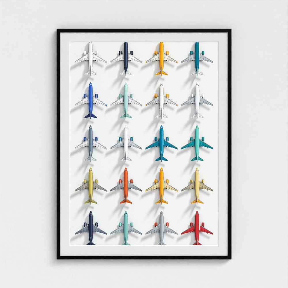 Colorful Geometric Aviation Art Print — Modern Pop Art Airplane Grid (Framed Archival Fine Art)
