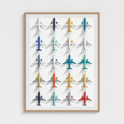 Colorful Geometric Aviation Art Print — Modern Pop Art Airplane Grid (Framed Archival Fine Art)