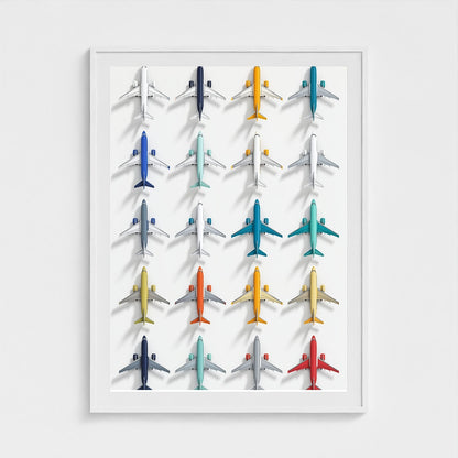Colorful Geometric Aviation Art Print — Modern Pop Art Airplane Grid (Framed Archival Fine Art)
