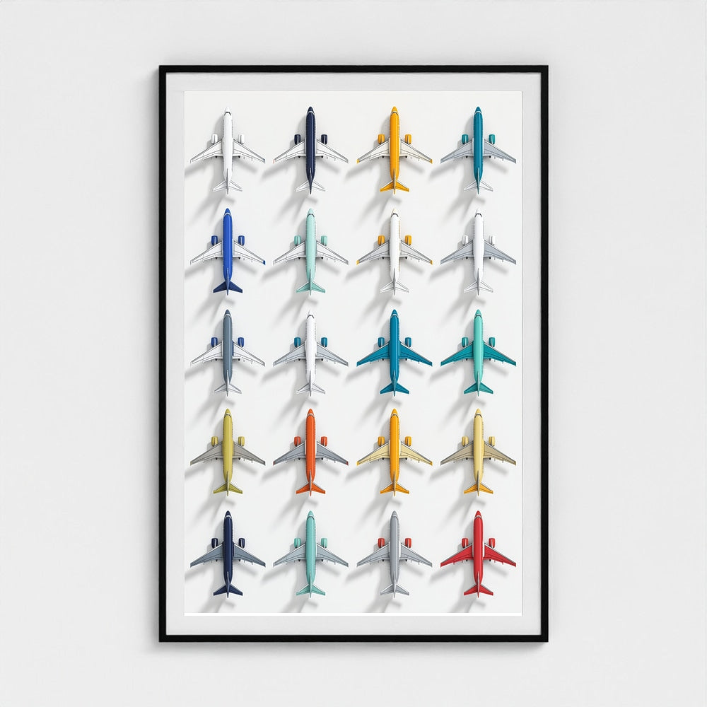 Colorful Geometric Aviation Art Print — Modern Pop Art Airplane Grid (Framed Archival Fine Art)