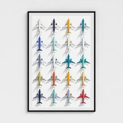 Colorful Geometric Aviation Art Print — Modern Pop Art Airplane Grid (Framed Archival Fine Art)