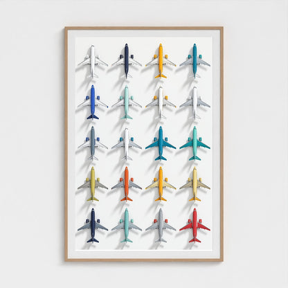 Colorful Geometric Aviation Art Print — Modern Pop Art Airplane Grid (Framed Archival Fine Art)