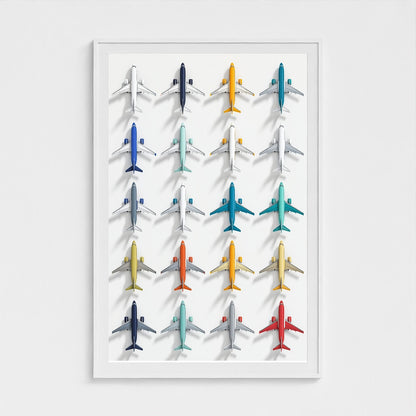 Colorful Geometric Aviation Art Print — Modern Pop Art Airplane Grid (Framed Archival Fine Art)