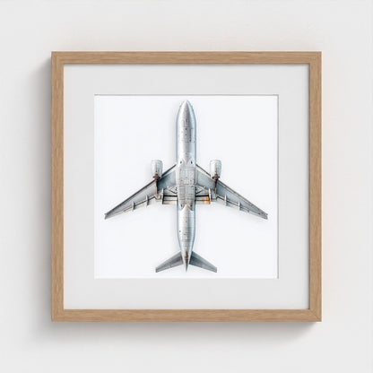 Minimalist Airplane Print — Modern Aviation Photography | Silver Geometric Aircraft Art, Square Framed