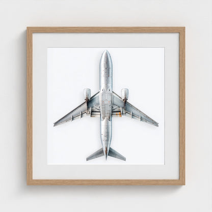 Minimalist Airplane Print — Modern Aviation Photography | Silver Geometric Aircraft Art, Square Framed