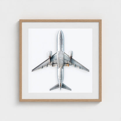 Minimalist Airplane Print — Modern Aviation Photography | Silver Geometric Aircraft Art, Square Framed