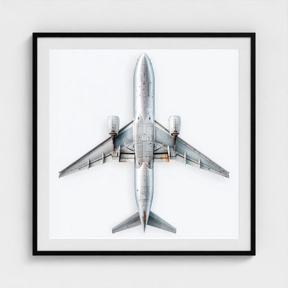 Minimalist Airplane Print — Modern Aviation Photography | Silver Geometric Aircraft Art, Square Framed