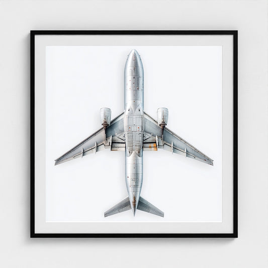 Minimalist Airplane Print — Modern Aviation Photography | Silver Geometric Aircraft Art, Square Framed