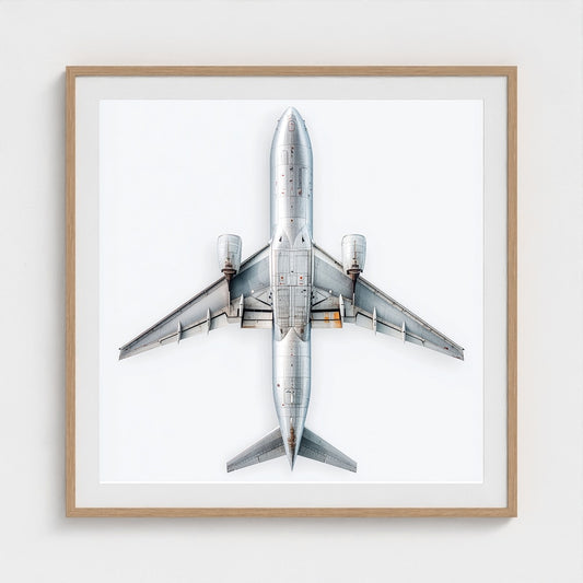 Minimalist Airplane Print — Modern Aviation Photography | Silver Geometric Aircraft Art, Square Framed