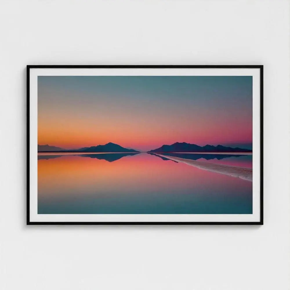Salt Flat Sunset Wall Art Print – Pastel Reflection Landscape Photography, Minimal Decor