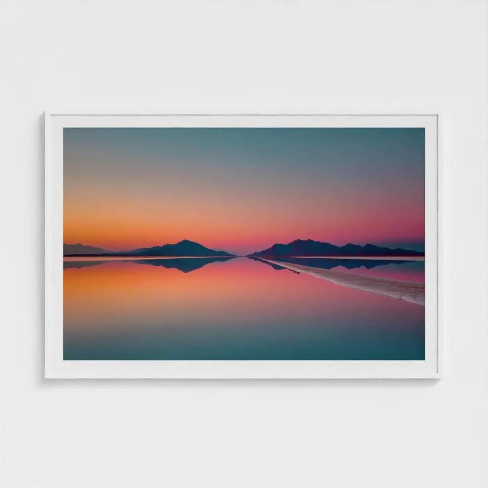 Salt Flat Sunset Wall Art Print – Pastel Reflection Landscape Photography, Minimal Decor