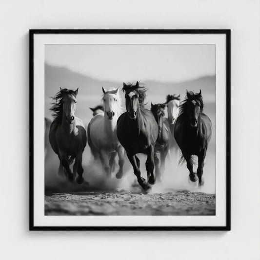 Wild Horses Photography Print: Black and White Western Wall Art, Giclée