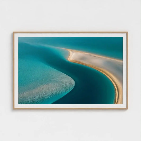 Aerial Sandbar Wall Art Print – Turquoise Water & Golden Shoreline Photography, Coastal Decor