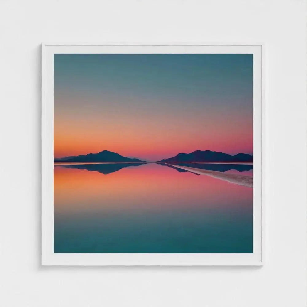 Salt Flat Sunset Wall Art Print – Pastel Reflection Landscape Photography, Minimal Decor