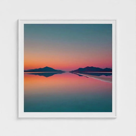 Salt Flat Sunset Wall Art Print – Pastel Reflection Landscape Photography, Minimal Decor