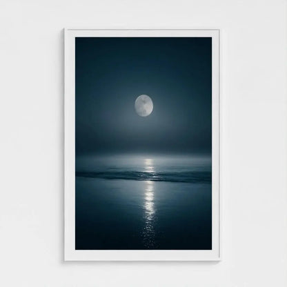 Lunar Tide — Moon Over Ocean Wall Art Print, Night Seascape Photography, Minimal Coastal Decor