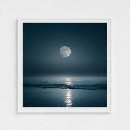 Lunar Tide — Moon Over Ocean Wall Art Print, Night Seascape Photography, Minimal Coastal Decor