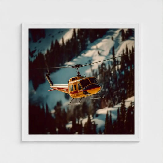 Helicopter Wall Art Print – Colorado Rockies Aviation Photography, Snowy Mountain Decor