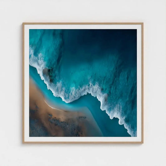 Tidefall — Aerial Ocean Wave Wall Art Print, Turquoise Sea & Shoreline Photography, Minimalist Coastal Decor