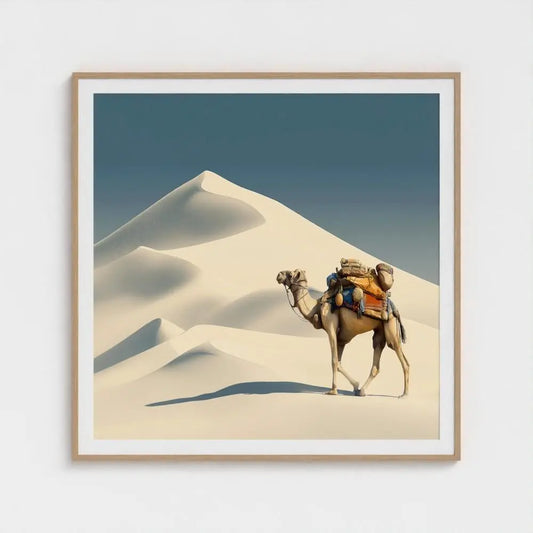 Nomad Crest — Desert Camel Wall Art Print, Minimal Sand Dunes Photography, Sahara Travel Decor