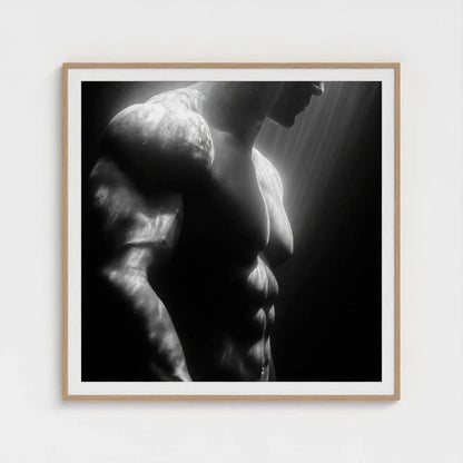 Male Surfer Wall Art Print – Black & White Torso Photography, Minimalist Ocean Decor