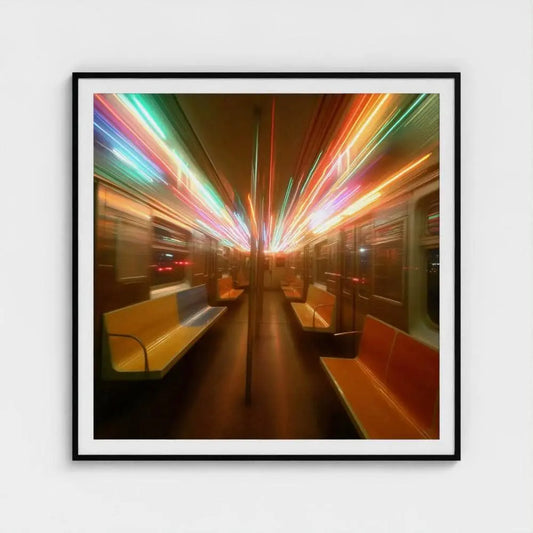 NYC Subway Wall Art Print – Neon Motion Blur Photography, Urban Modern Decor
