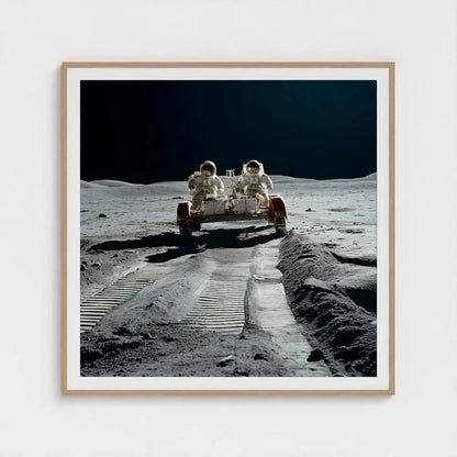 Moon Rover Wall Art Print – Astronauts on Lunar Surface Photography, NASA Inspired Decor