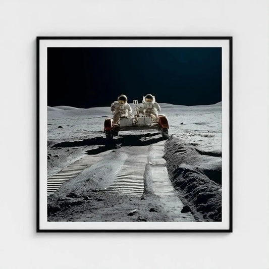 Moon Rover Wall Art Print – Astronauts on Lunar Surface Photography, NASA Inspired Decor