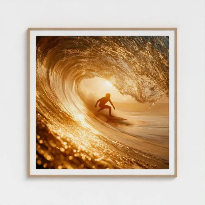 Amber Wave — Surfer Wall Art Print, Golden Wave Photography, Nautical Coastal Home Decor