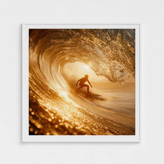 Amber Wave — Surfer Wall Art Print, Golden Wave Photography, Nautical Coastal Home Decor