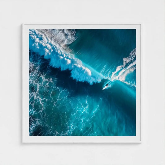 Breakline — Aerial Surfer Wall Art Print, Turquoise Wave Photography, Coastal Nautical Modern Decor