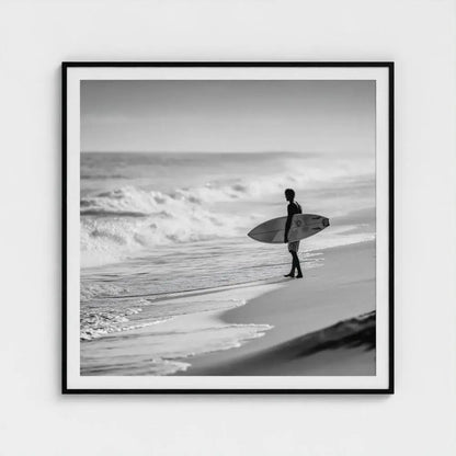 Tide Watch — Surfer Wall Art Print, Black & White Beach Photography, Minimal Coastal Decor