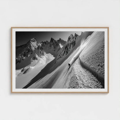 Ridge Break — Skier Wall Art Print, Black & White Mountain Photography, Alpine Winter Decor