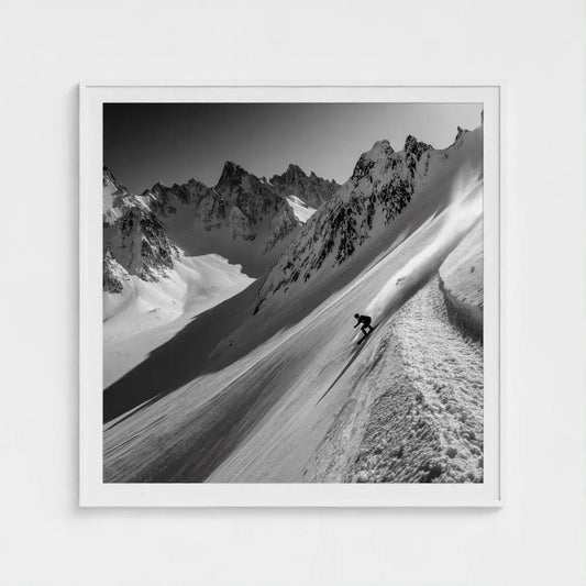 Ridge Break — Skier Wall Art Print, Black & White Mountain Photography, Alpine Winter Decor