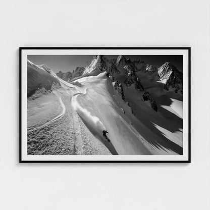 Serpentine Slope — Skier Wall Art Print, Black & White Mountain Photography, Alpine Winter Decor