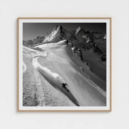 Serpentine Slope — Skier Wall Art Print, Black & White Mountain Photography, Alpine Winter Decor