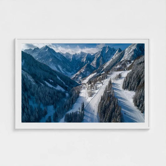 Ski Valley Wall Art Print – Sunlit Alpine Piste Photography, Winter Mountain Decor