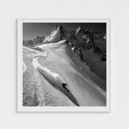 Serpentine Slope — Skier Wall Art Print, Black & White Mountain Photography, Alpine Winter Decor