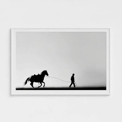 Wild Horses Cowboy Wall Art Print – Black & White Western Photography, Minimalist Rustic Decor, Giclée Fine Art