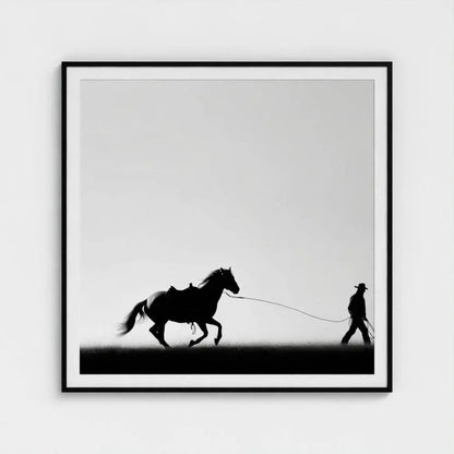 Wild Horses Cowboy Wall Art Print – Black & White Western Photography, Minimalist Rustic Decor, Giclée Fine Art