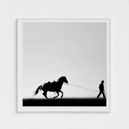 Wild Horses Cowboy Wall Art Print – Black & White Western Photography, Minimalist Rustic Decor, Giclée Fine Art