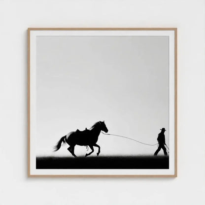 Wild Horses Cowboy Wall Art Print – Black & White Western Photography, Minimalist Rustic Decor, Giclée Fine Art
