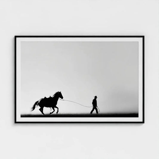 Wild Horses Cowboy Wall Art Print – Black & White Western Photography, Minimalist Rustic Decor, Giclée Fine Art