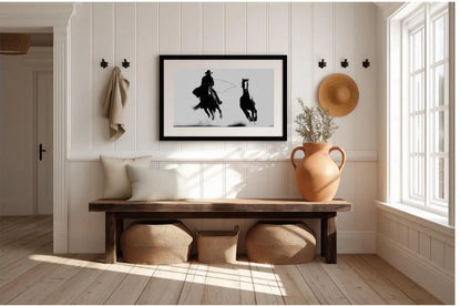 Black and White Cowboy Photography Print, Western Horse Wall Art, Rustic Ranch Decor